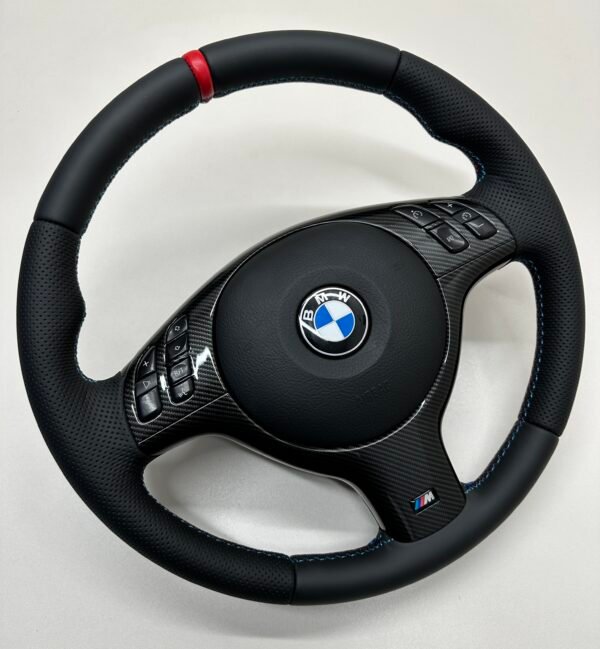 Bmw E46 E39 Steering wheel carbon trim red stripe, product image, full steering wheel