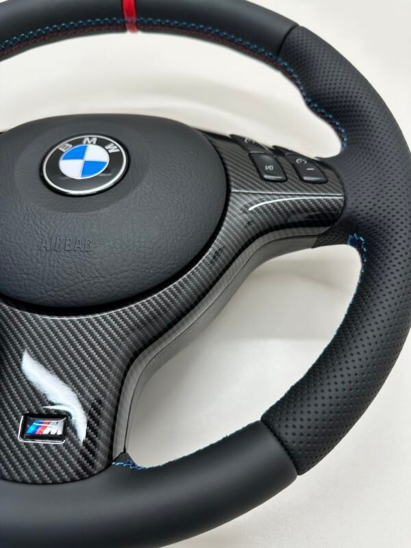 Bmw E46 E39 Steering wheel carbon trim shows whole trim close up