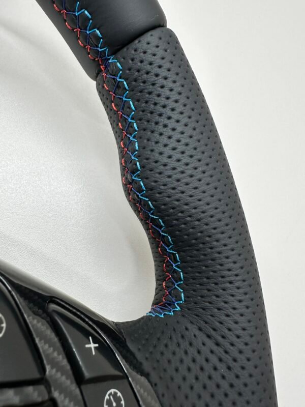 Bmw E46 E39 Steering wheel carbon trim close up picture of stitching