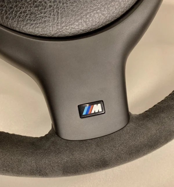 bmw e46 e39 e53 m sport steering wheel alcantara plastic trim close up