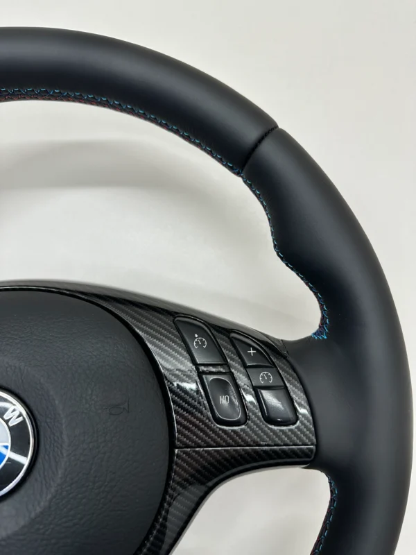 bmw e46 e39 e53 m sport steering wheel smooth leather carbon trim top right view