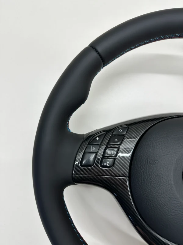 bmw e46 e39 e53 m sport steering wheel smooth leather carbon trim top left view