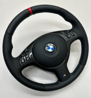 bmw e46 e39 e53 m sport steering wheel perforated leather carbon trim red stripe