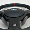 bmw e46 e39 e53 m sport steering wheel perforated leather carbon trim red stripe airbag close up