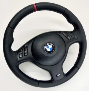 bmw-e46-e39-e53-m-sport-steering-whel-red-stripe-01 bmw e46 e39 e53 m sport steering wheel red stripe perforated leather