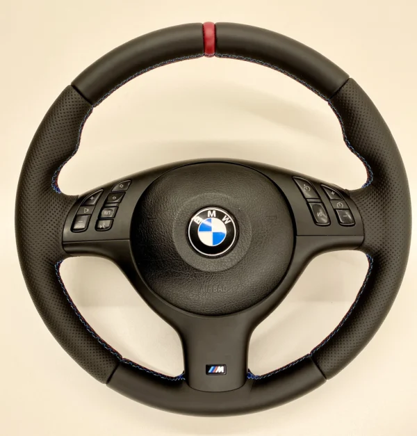 bmw e46 e39 e53 m sport steering wheel red stripe perforated leather middle view