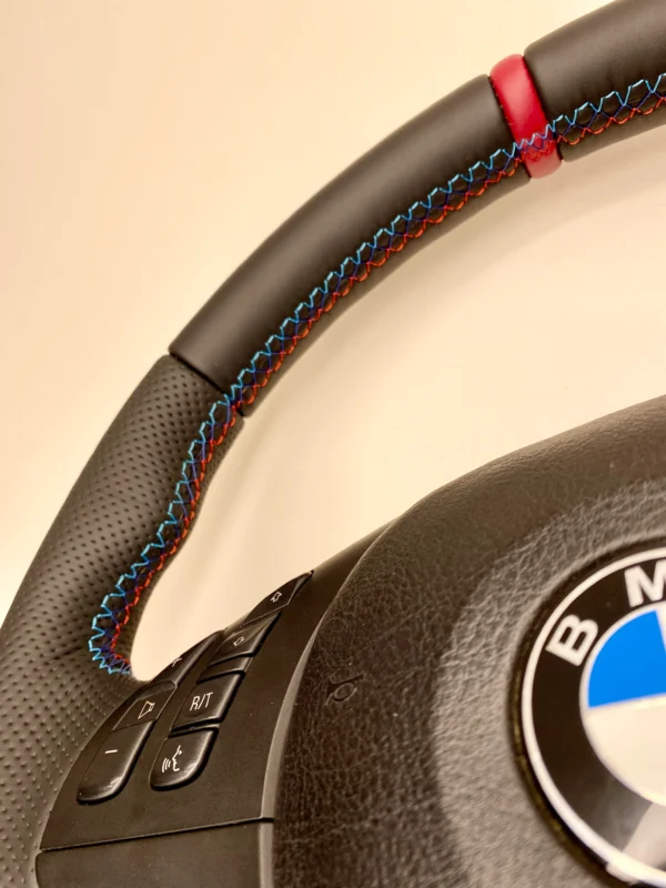bmw e46 e39 e53 m sport steering wheel red stripe perforated leather top left stitches