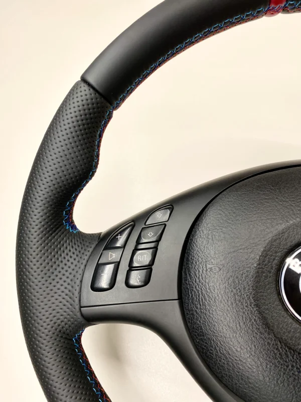 bmw e46 e39 e53 m sport steering wheel red stripe perforated leather top left leather