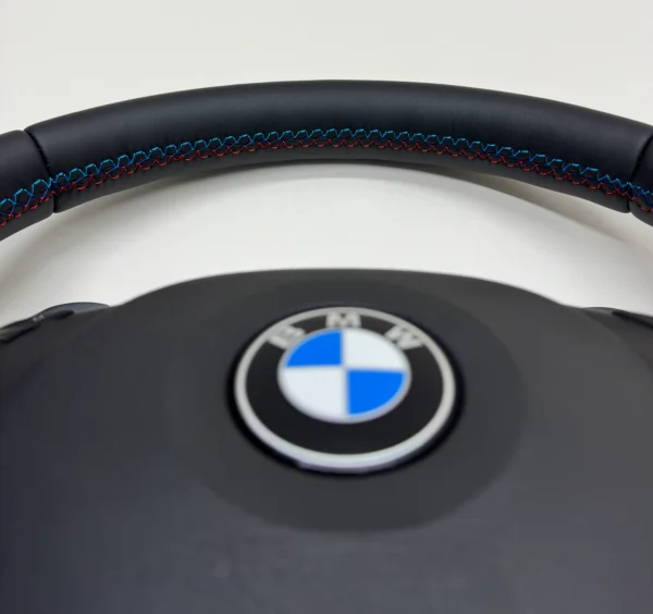 bmw e46 m3 smg steering wheel aftermarket paddle shifters m stitching top zoomed in