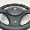 bottom side of buttonless BMW M Sport steering wheel for E90 E92 E87 E82 with m stitching and red stripe at top