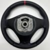 full back side view of buttonless BMW M Sport steering wheel for E90 E92 E87 E82 with m stitching and red stripe at top