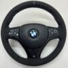 center view of bmw e90 e92 m3 alcantara cs edition steering wheel with carbon trim buttons and airbag