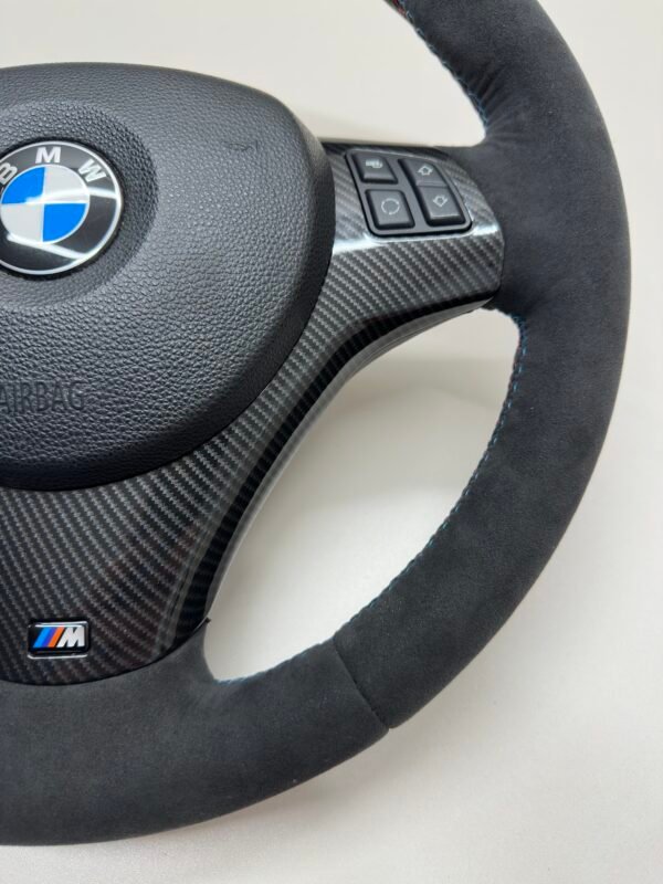 bmw e90 e92 m3 alcantara cs edition steering wheel with carbon trim buttons and airbag bottom right view