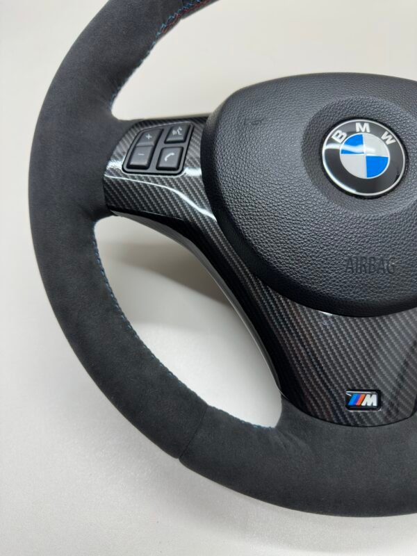 bmw e90 e92 m3 alcantara cs edition steering wheel with carbon trim buttons and airbag bottom left view