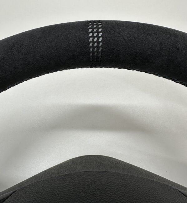 bmw e90 e92 m3 alcantara cs edition steering wheel with carbon trim buttons and airbag top middle view upclose