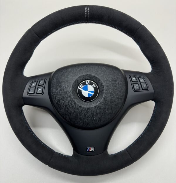 bmw e90 e92 m3 alcantara cs edition steering wheel with m sport trim buttons and airbag centered view