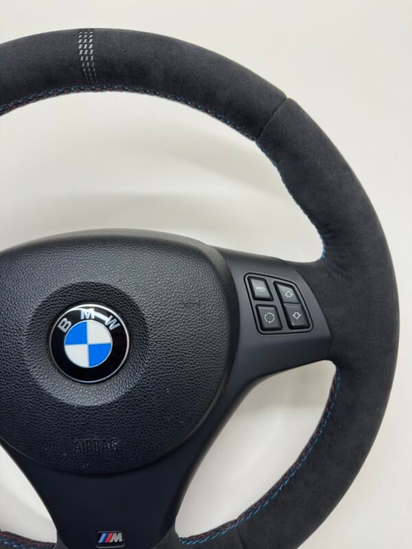 bmw e90 e92 m3 alcantara cs edition steering wheel with m sport trim buttons and airbag top right view