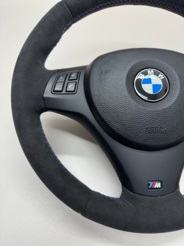 bmw e90 e92 m3 alcantara cs edition steering wheel with m sport trim buttons and airbag bottom left view