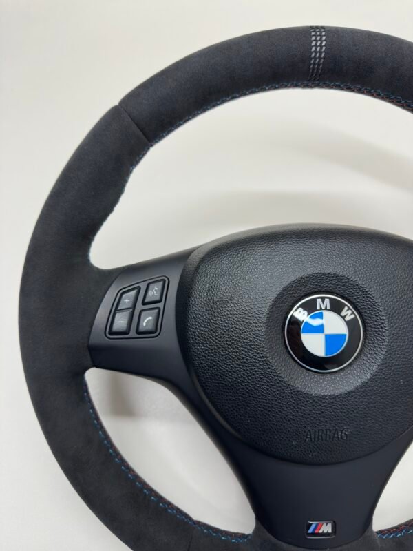 bmw e90 e92 m3 alcantara cs edition steering wheel with m sport trim buttons and airbag top left view