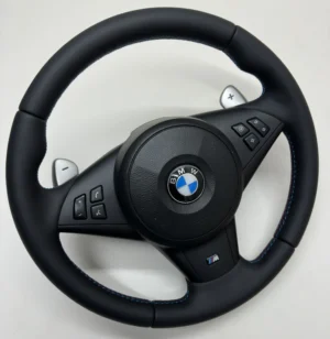 bmw-m5-m6-e60-e63-smg-steering-wheel-01 bmw m5 60 m6 e63 smg m sport steering wheel with paddle shifters m stitching