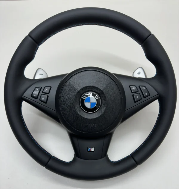 bmw m5 60 m6 e63 smg m sport steering wheel with paddle shifters m stitching middle view