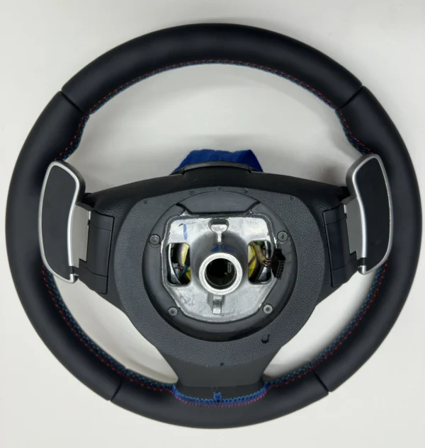 bmw m5 60 m6 e63 smg m sport steering wheel with paddle shifters m stitching back side view