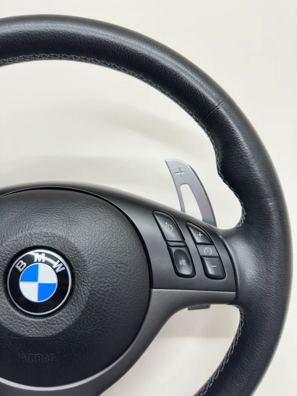 oem-bmw-e46-m3-smg-steering-wheel-03 oem bmw e46 m3 smg steering wheel m stitch top right