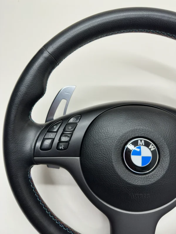 oem-bmw-e46-m3-smg-steering-wheel-07 oem bmw e46 m3 smg steering wheel m stitch top left