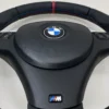 bmw e82 e92 e93 m sport steering wheel with prelci paddles red stripe bottom trim closeup