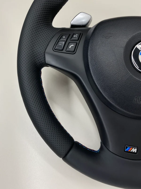 bmw e82 e92 e93 m sport steering wheel with prelci paddles red stripe bottom left view