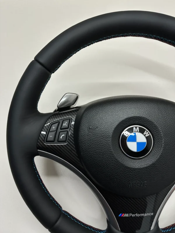 bmw e90 e92 e93 Sport Performance steering wheel with pre lci paddle shifters top left view