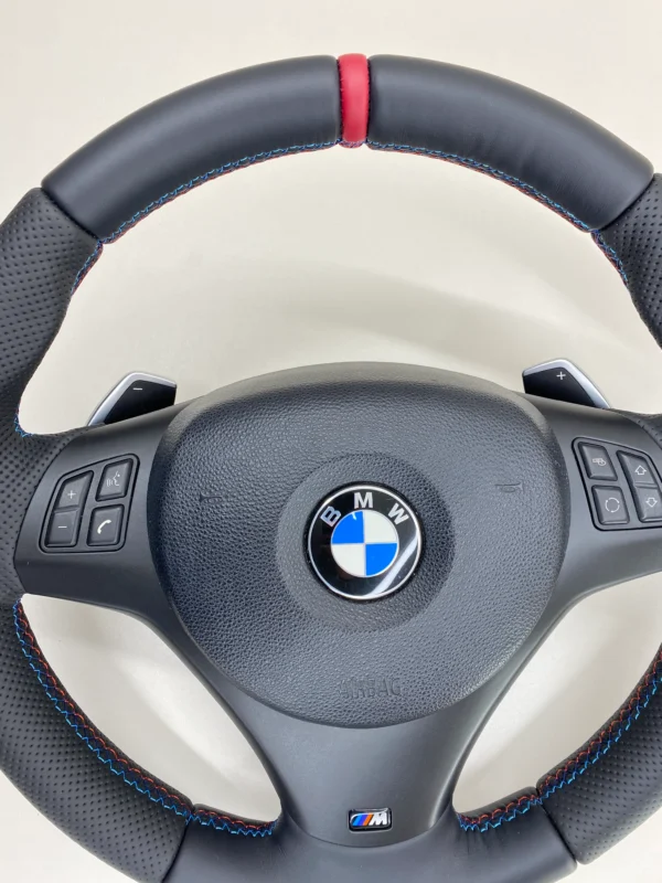 bmw e88 e90 e92 m sport steering wheel lci shifters red stripe centered airbag