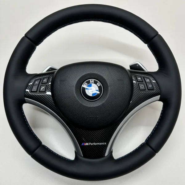 bmw e90 e82 e87 Sport Performance steering wheel with lci paddle shifters centered view