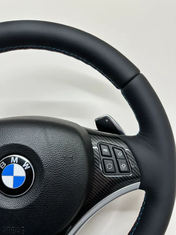 bmw e90 e82 e87 Sport Performance steering wheel with lci paddle shifters top right view