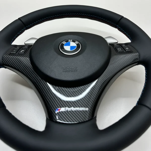 bmw e90 e92 Performance steering wheel with pre lci paddle shifters top stitches view
