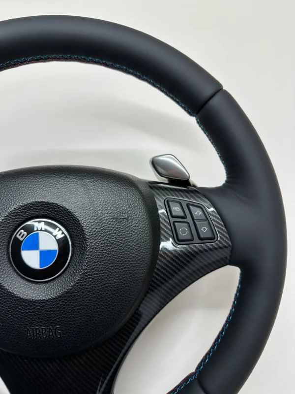 bmw e90 e92 Performance steering wheel with pre lci paddle shifters top right view